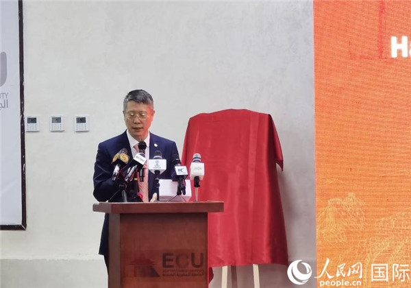 中國石化非洲代表處總代表衛(wèi)東致辭。人民網(wǎng)記者 沈小曉攝