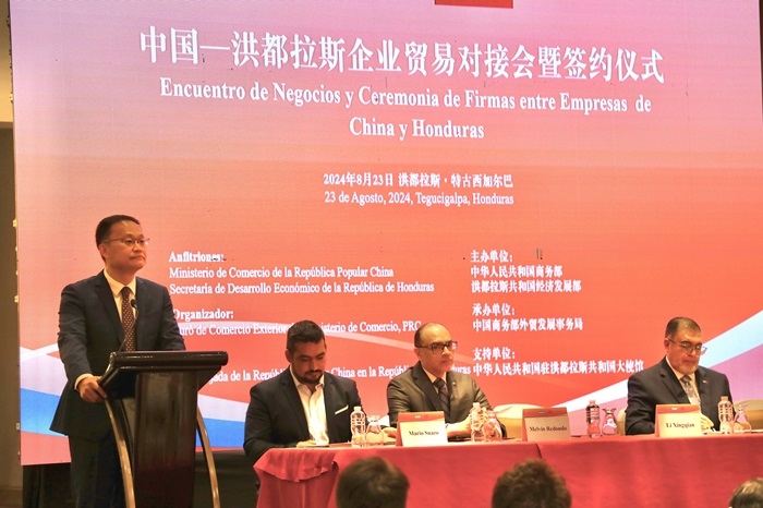 中國商務部外貿(mào)司司長李興乾發(fā)表講話。埃內(nèi)斯托·多明戈斯攝
